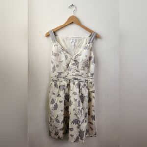 Ann Taylor LOFT Women's Dress Floral‎ Print Sundress Knee Length Gray White Sz 8
